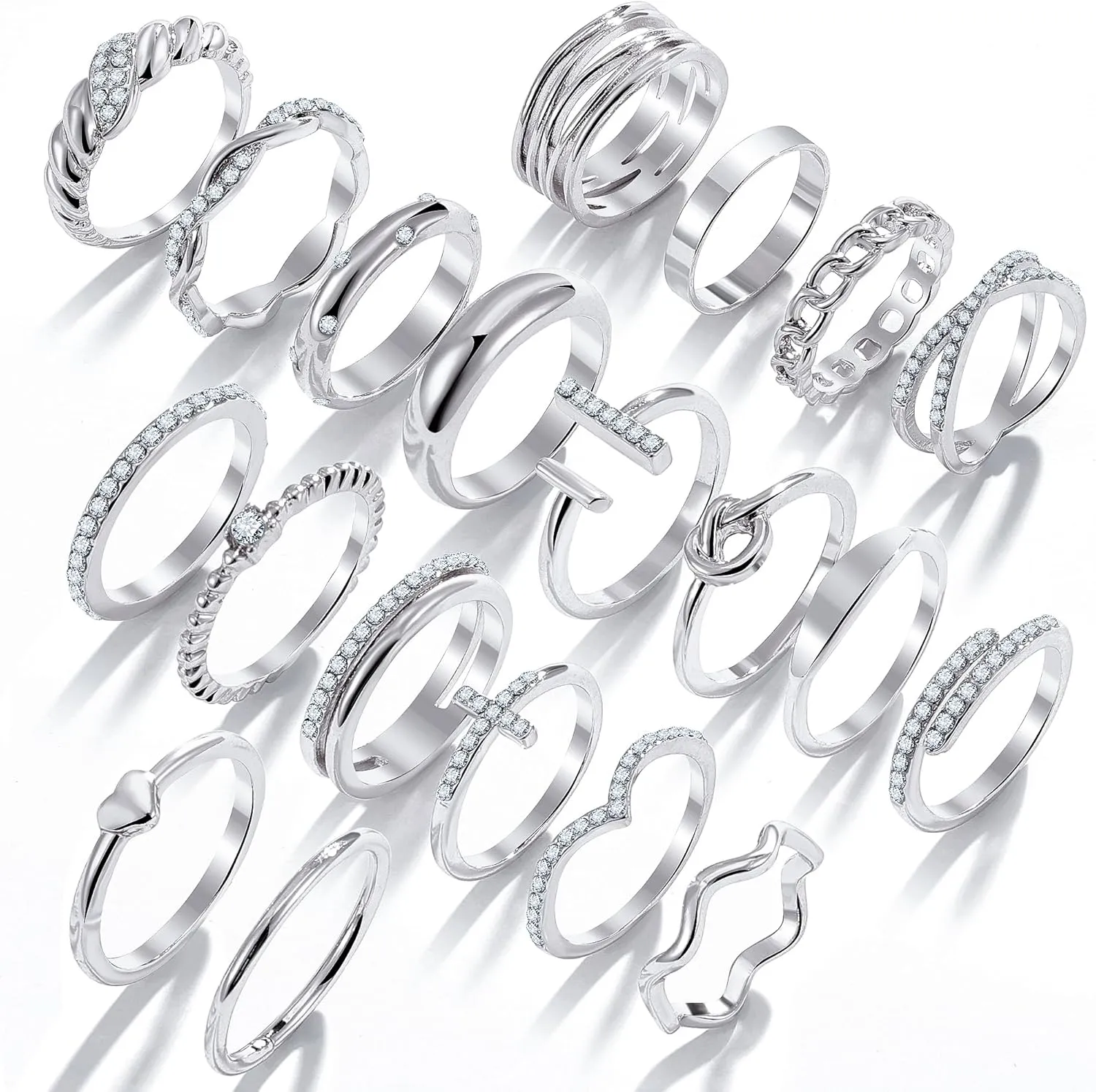 KISS WIFE Silver Kunckle Rings Set for Women, Dainty Simple Trendy Cute Stackable Finger Rings Pack, Stacking Layering on Thumb and Knuckle, Mixed Size