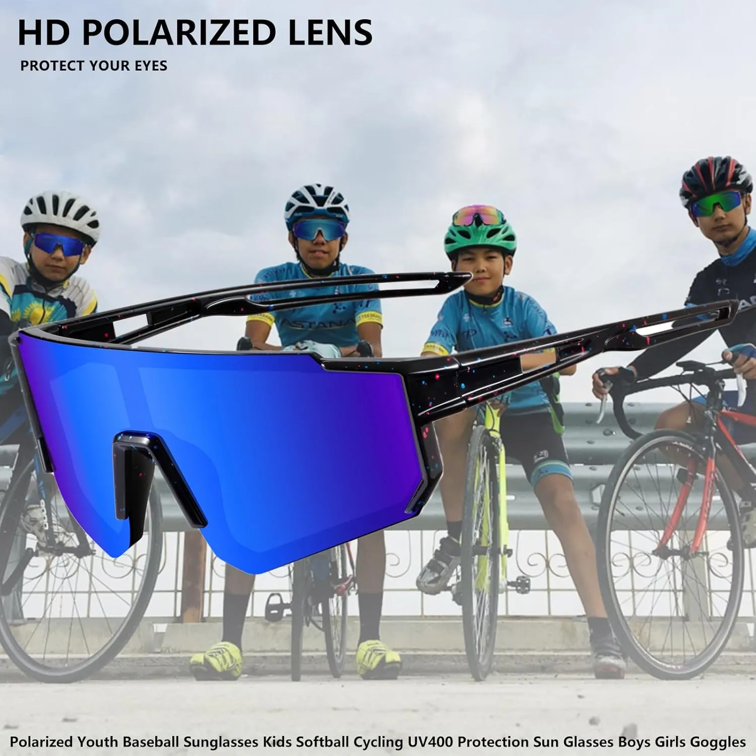KUGUAOK Polarized Youth Baseball Sunglasses Kids Softball Cycling UV400 Protection Sun Glasses Boys Girls Goggles