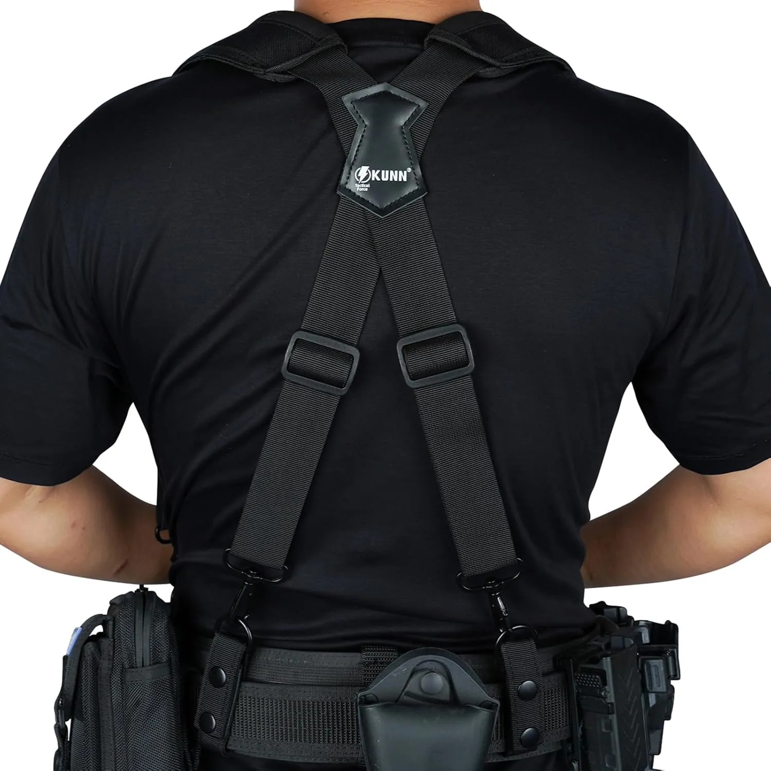 KUNN Tactical Duty Belt Suspenders with Metal Hook,Men Padded Police Harness for Duty Belt,Black