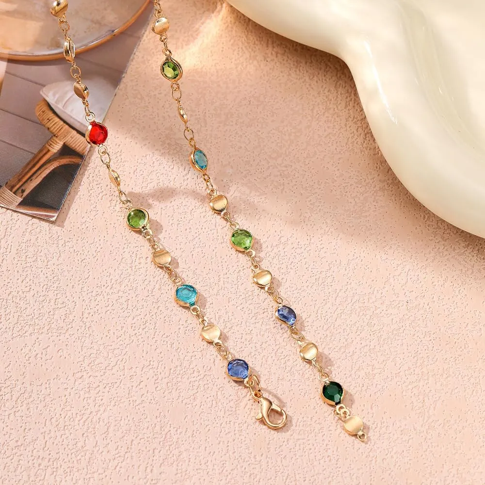 KURTCB Rhinestone Necklace for Women Boho Long Y Lariat Necklace Colorful Summer Beach Jewelry