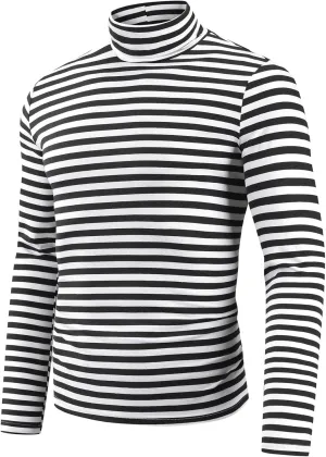 Lars Amadeus Striped Turtleneck T-Shirt for Men's Contrast Color Long Sleeves Pullover Stripes T Shirt