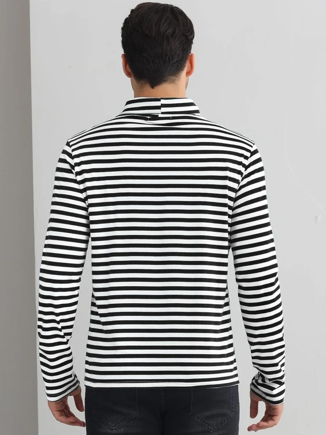 Lars Amadeus Striped Turtleneck T-Shirt for Men's Contrast Color Long Sleeves Pullover Stripes T Shirt