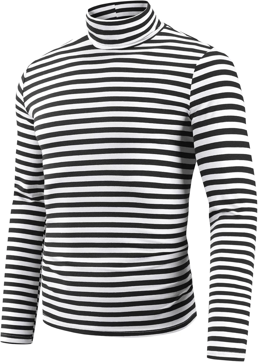 Lars Amadeus Striped Turtleneck T-Shirt for Men's Contrast Color Long Sleeves Pullover Stripes T Shirt