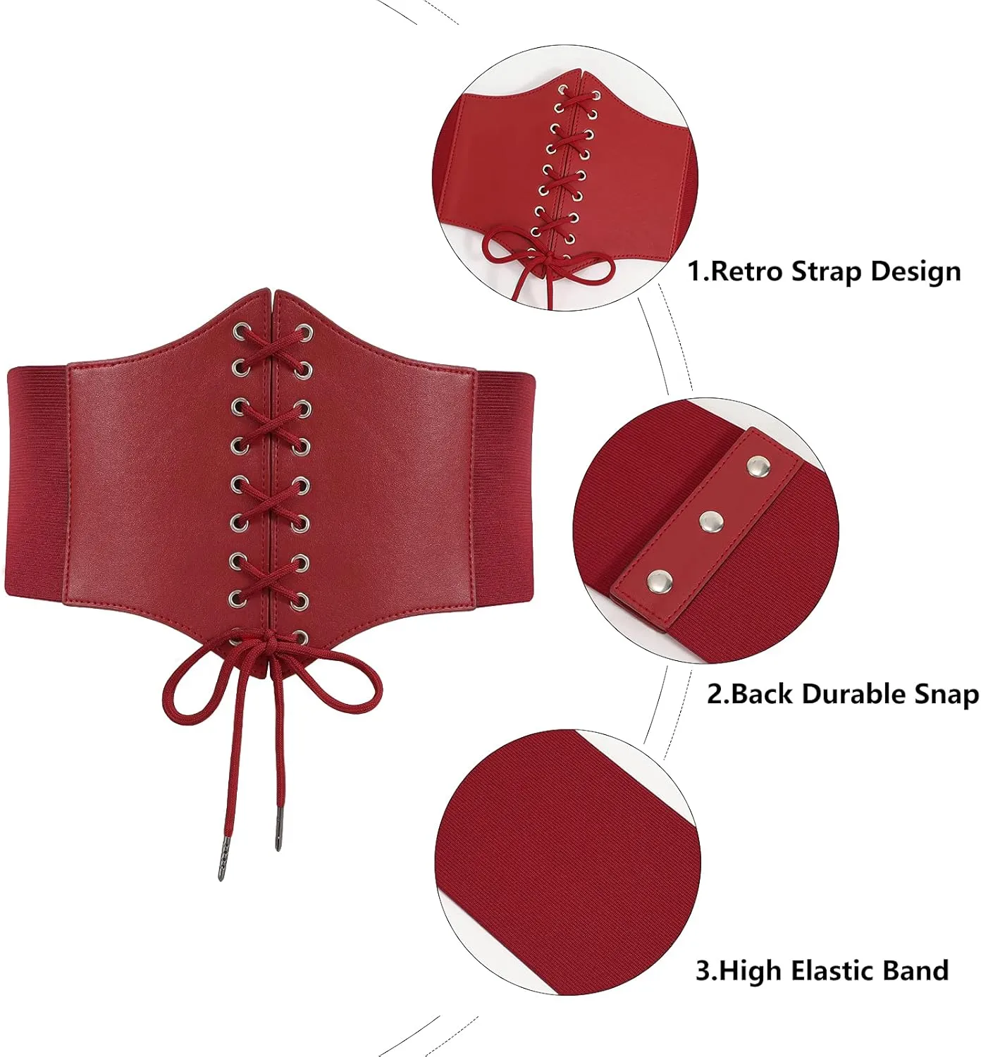 LEACOOLKEY Women Black Tied Waspie Belt, Lace-up Cinch Belt, Corset Elastic Waist Belt