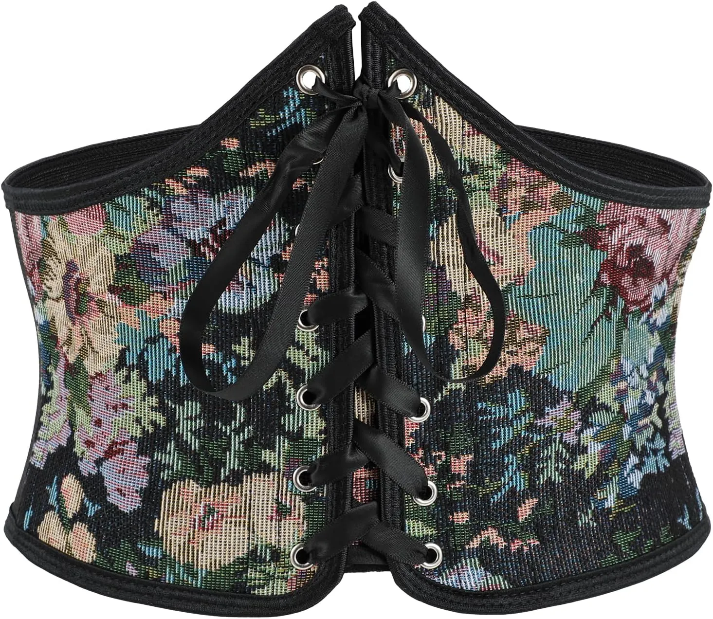 LEACOOLKEY Women Floral Corset Belt Lace-up Tied Waspie Wide Waist Belt Renaissance Costume Corset Belt for Dresses