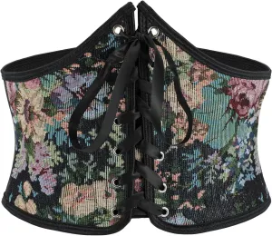 LEACOOLKEY Women Floral Corset Belt Lace-up Tied Waspie Wide Waist Belt Renaissance Costume Corset Belt for Dresses