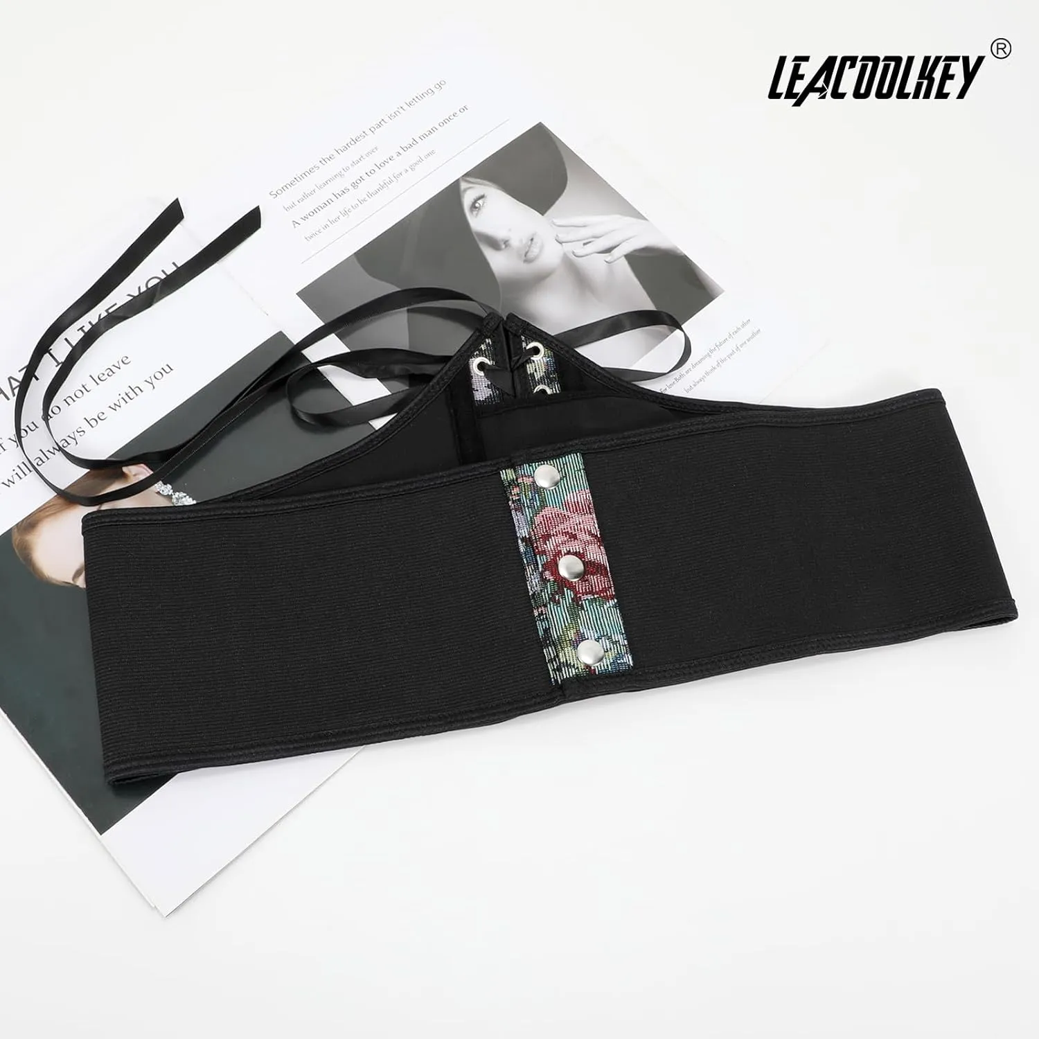 LEACOOLKEY Women Floral Corset Belt Lace-up Tied Waspie Wide Waist Belt Renaissance Costume Corset Belt for Dresses