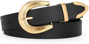 LEACOOLKEY Women Leather Belt Women Belts for Jeans Dress Ladies Fashion Leather Waist Belt Women Black Belt