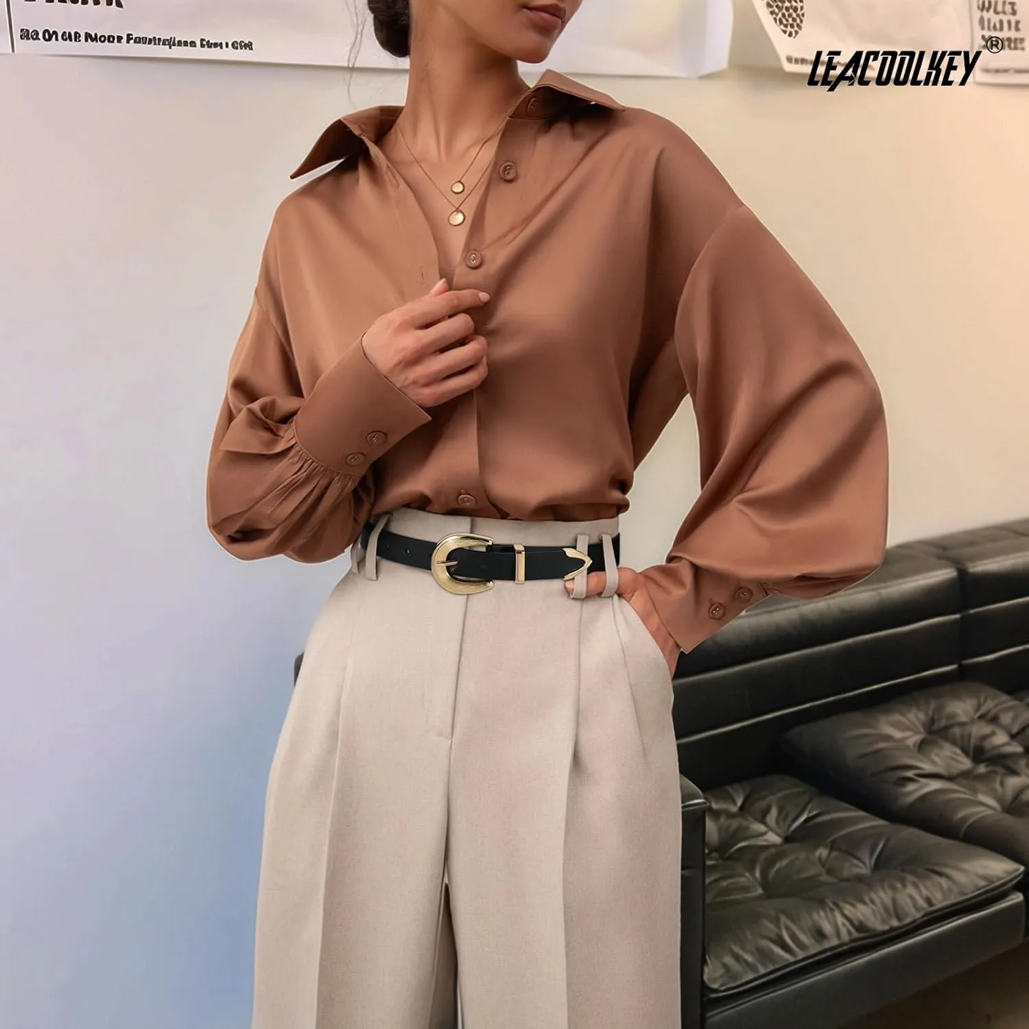 LEACOOLKEY Women Leather Belt Women Belts for Jeans Dress Ladies Fashion Leather Waist Belt Women Black Belt
