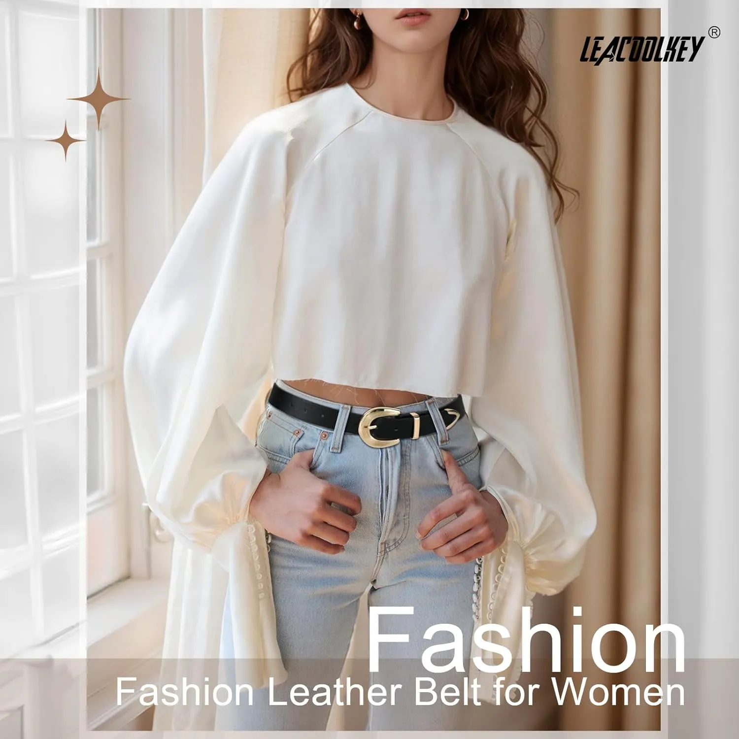 LEACOOLKEY Women Leather Belt Women Belts for Jeans Dress Ladies Fashion Leather Waist Belt Women Black Belt