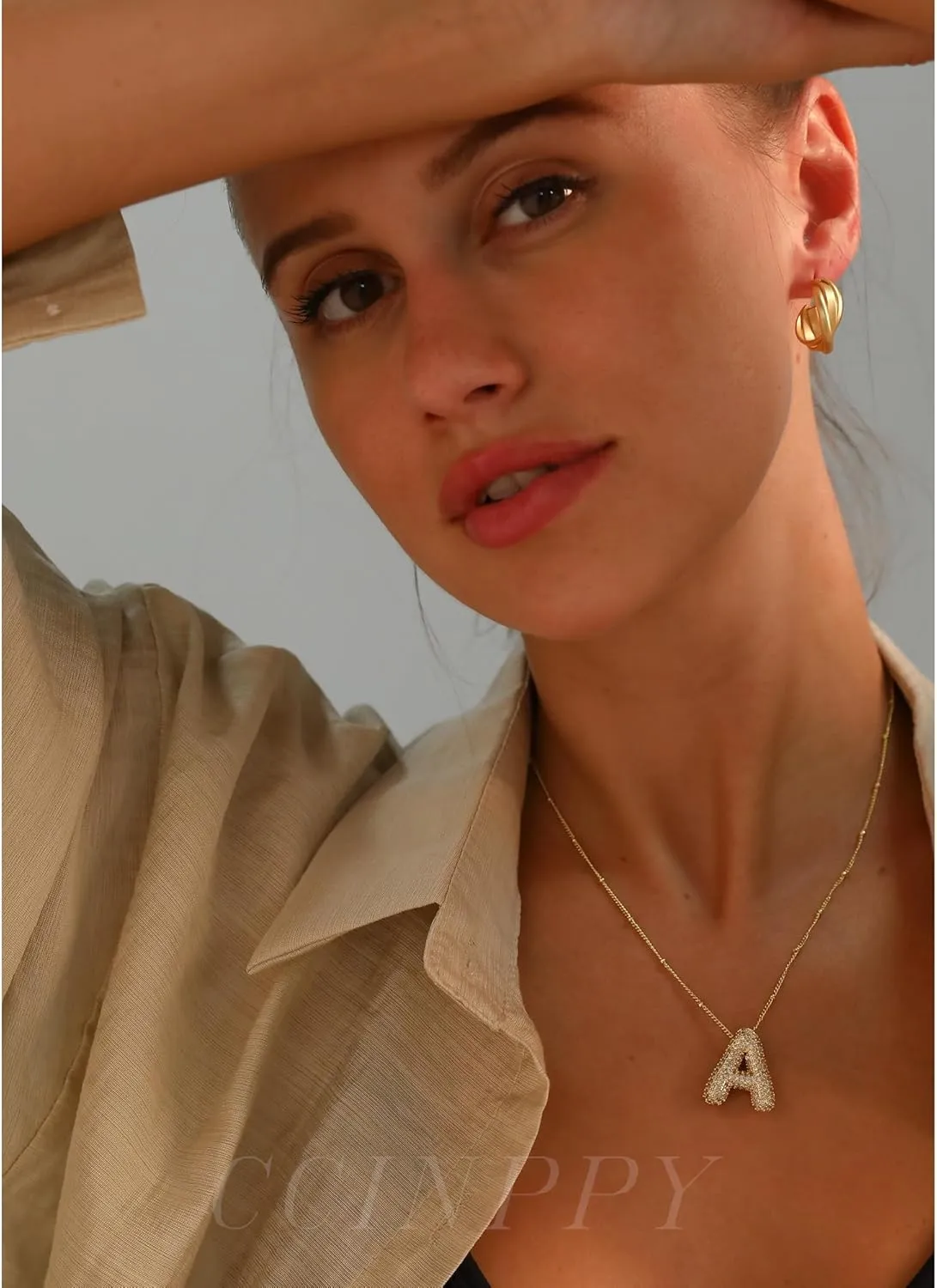 Letter Necklace, 14k Gold Plated Bubble Balloon Dainty Necklace for Women, Chunky Initial Charm Pendant Name Necklace Personalized