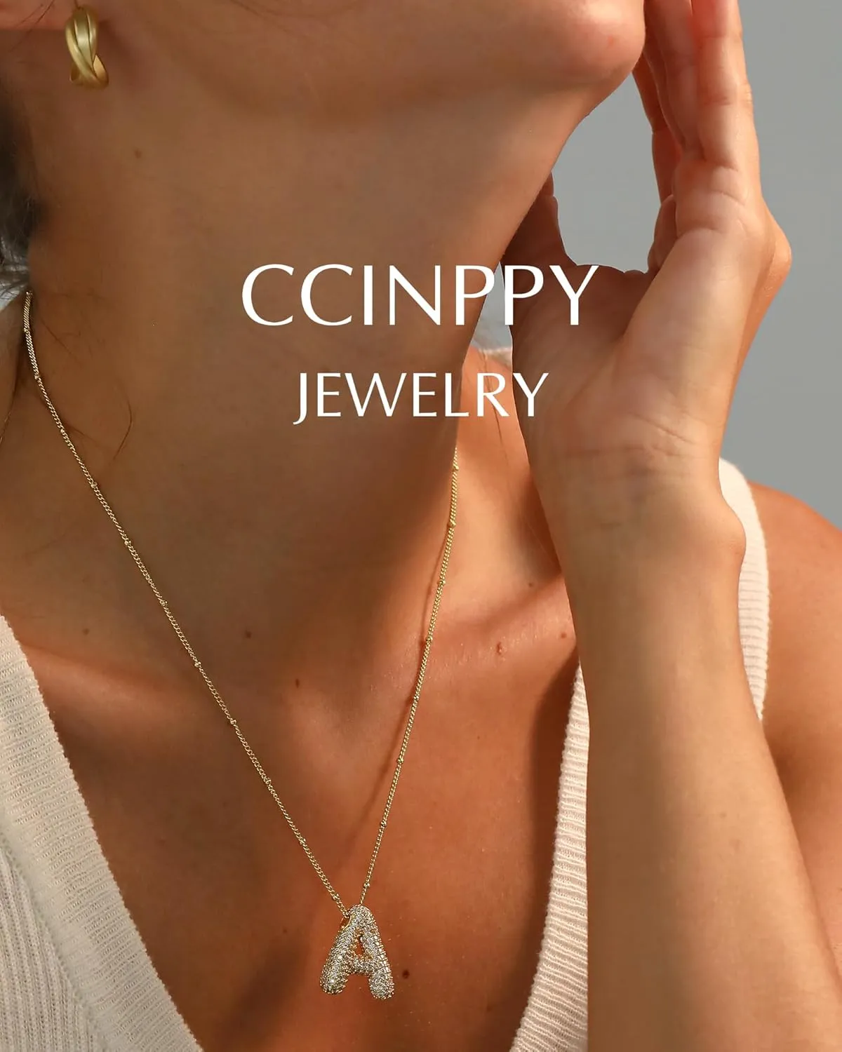 Letter Necklace, 14k Gold Plated Bubble Balloon Dainty Necklace for Women, Chunky Initial Charm Pendant Name Necklace Personalized