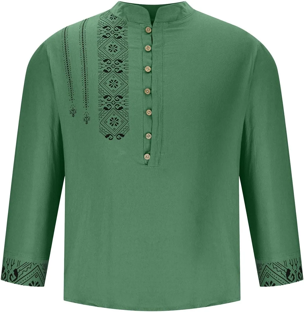 Linen Shirts for Men Banded Collar Henley Shirts Casual Stylish Button Down Shirt Vintage Beach Hawaiian T Shirt
