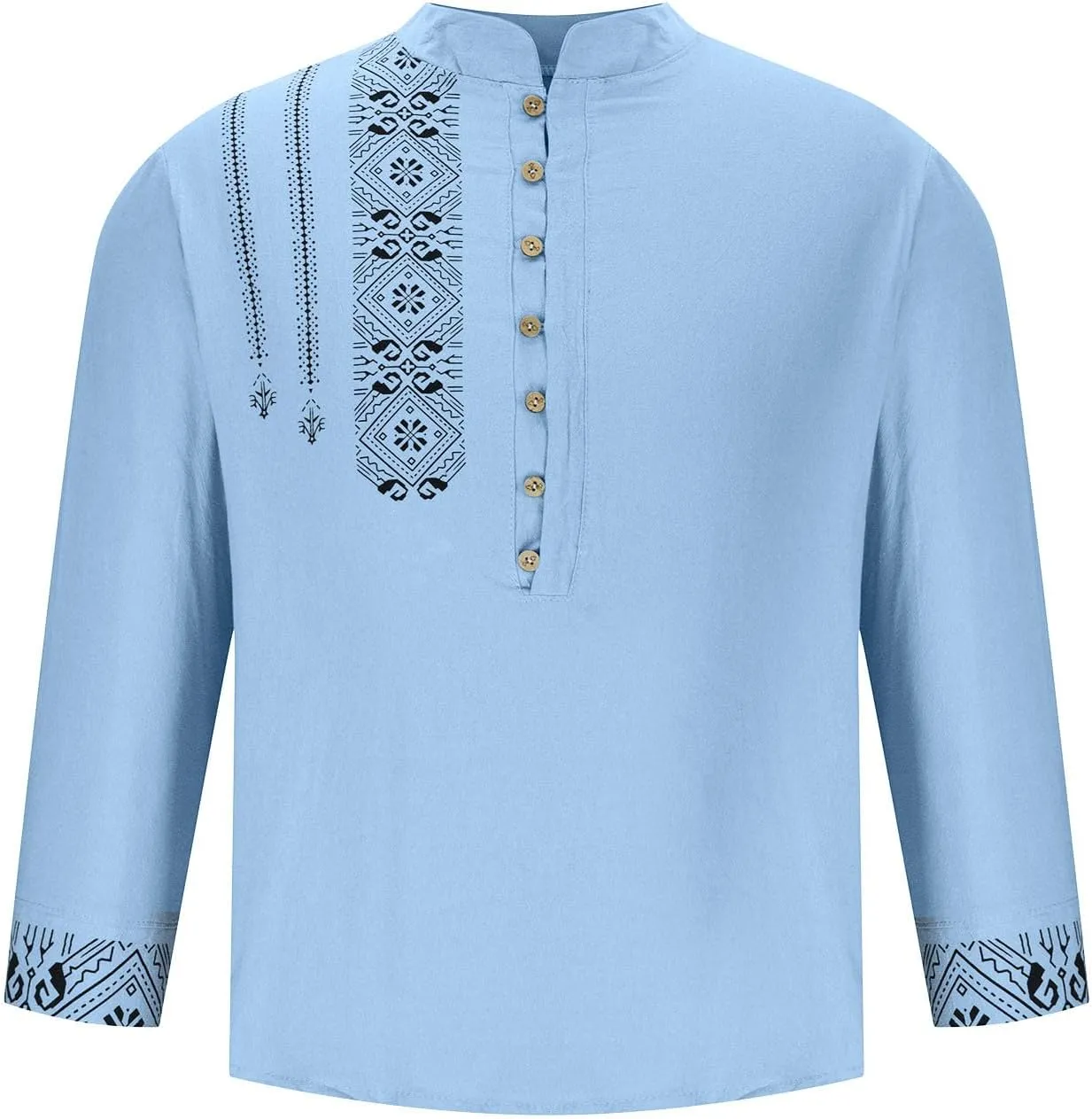 Linen Shirts for Men Banded Collar Henley Shirts Casual Stylish Button Down Shirt Vintage Beach Hawaiian T Shirt