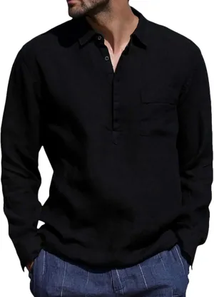 Linen Shirts for Men Casual 3/4 Roll-Up Sleeve V Neck Henley Shirt Quick Dry Breathable Boho Beach Hippie Tee Tops