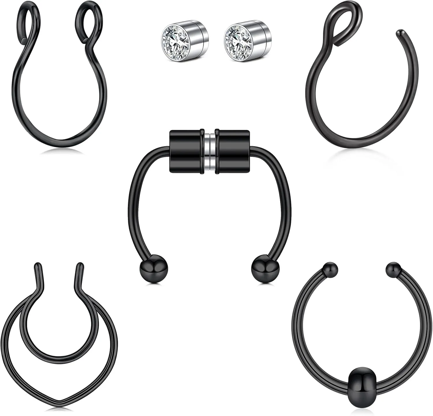 Longita Fake Piercings - Nose Ring, Eyebrow, Lip Ring, Labret Studs & More - Adhesive Face Jewelry