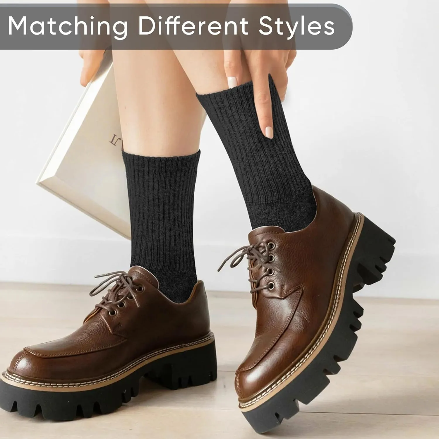 Loritta 5 Pairs Cotton Socks for Women Casual Comfy Crew Sock Stretchy Calf Slouch Boot Socks