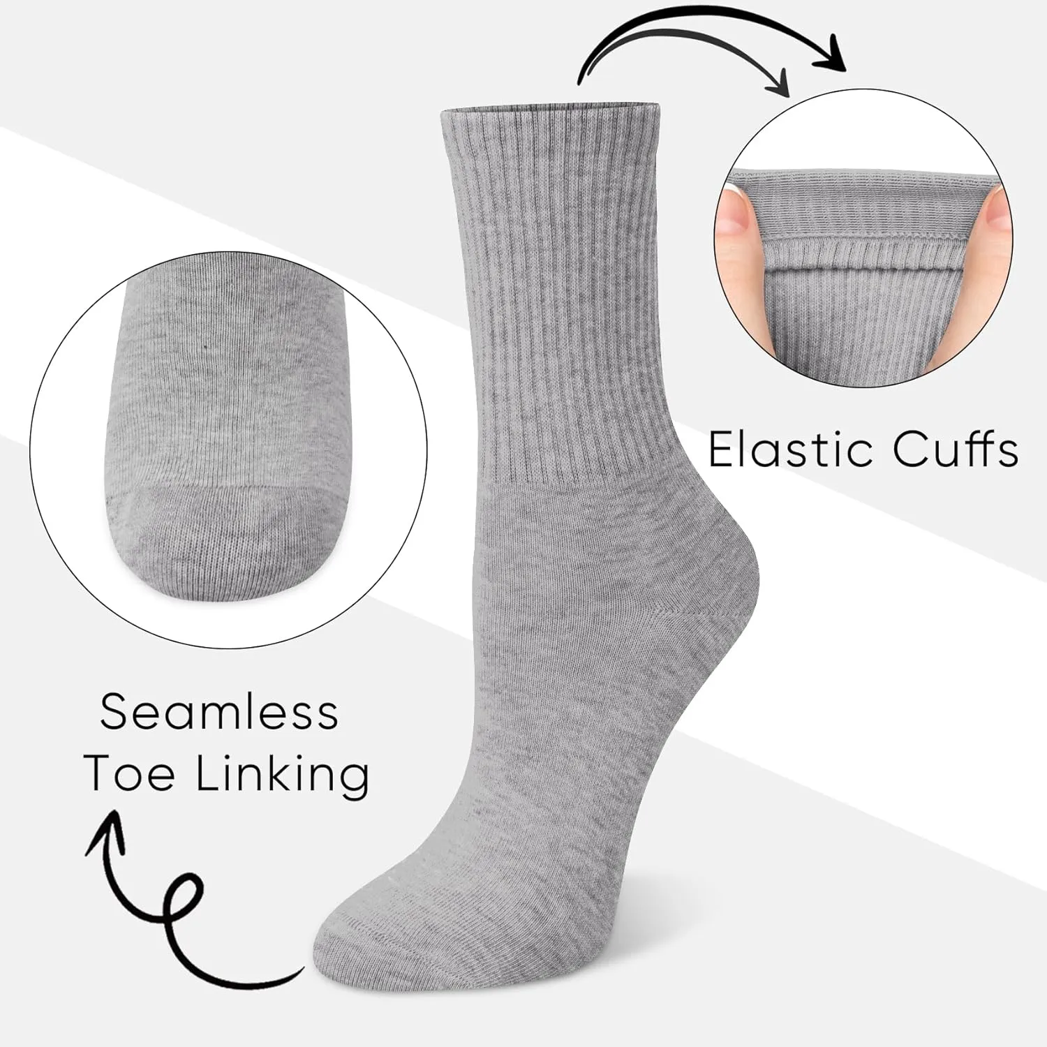 Loritta 5 Pairs Cotton Socks for Women Casual Comfy Crew Sock Stretchy Calf Slouch Boot Socks