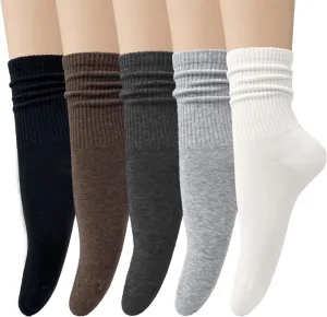 Loritta 5 Pairs Cotton Socks for Women Casual Comfy Crew Sock Stretchy Calf Slouch Boot Socks