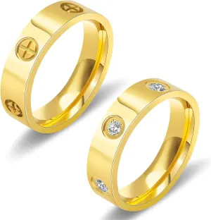 Love Friendship Gold Rings for Women:Wedding Band 18k Gold Ring Cubic Zirconia Stainless Steel Promise Ring Jewelry Birthday Gifts for Women,Size 6-10