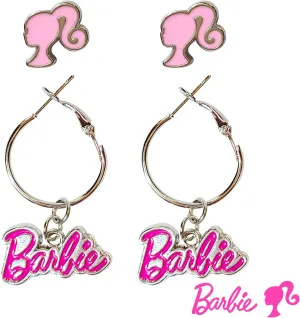LUV HER Barbie Hypoallergenic Earrings for Girls - Hot Pink Stud Earrings & Fishhook Drop Earring Set with Charms - One Size Fits Most - Barbie Accessories for Girls Ages 4 