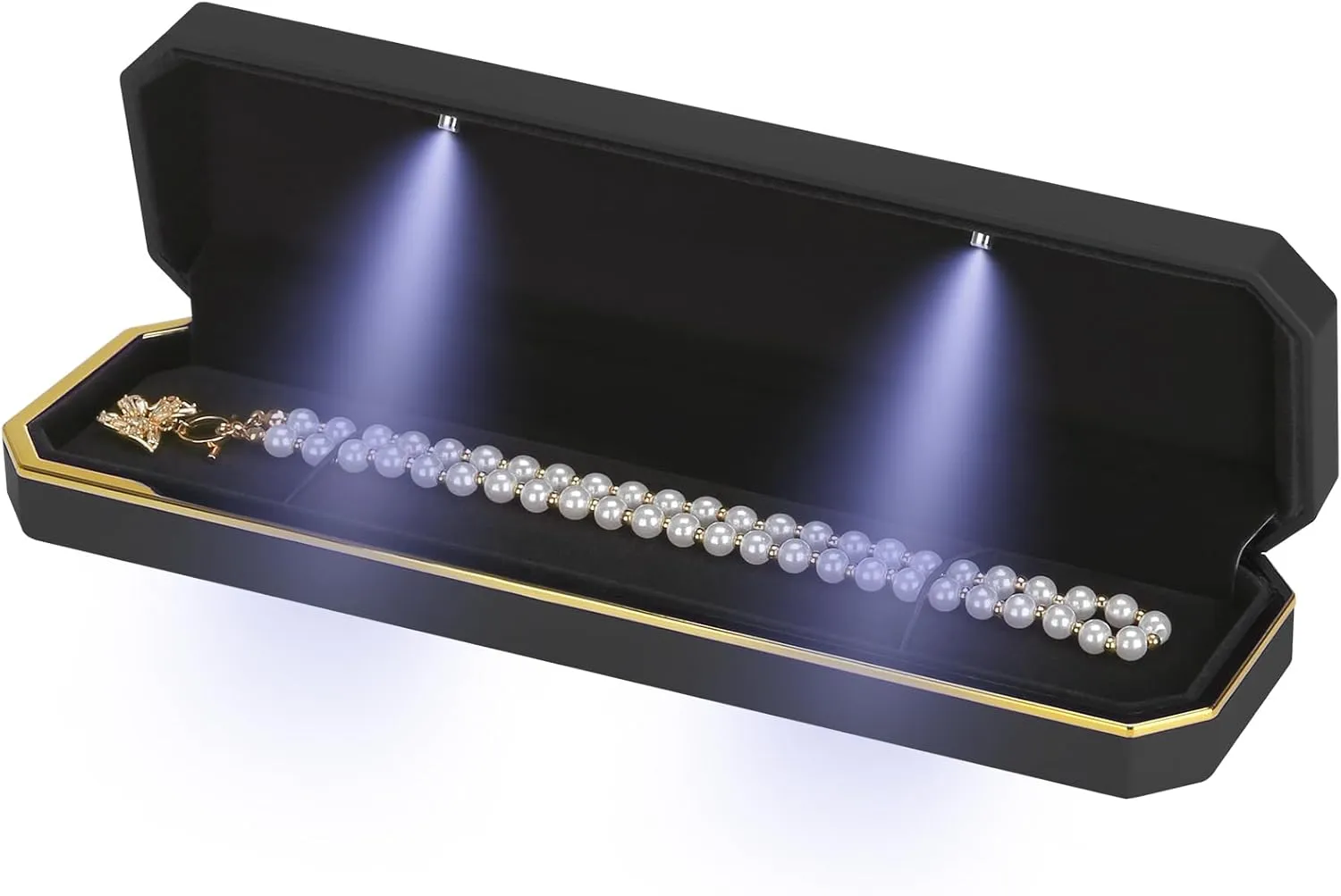 Luxury LED Necklace Long Chain Gift Box with LED Light, Velvet Jewelry Box Storage Case Organizer Holder (Black)
