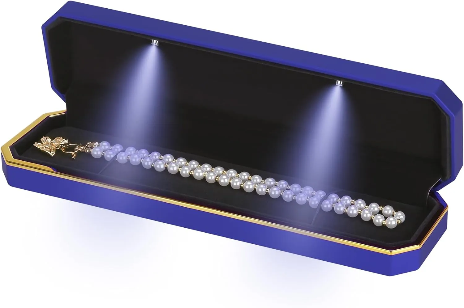Luxury LED Necklace Long Chain Gift Box with LED Light, Velvet Jewelry Box Storage Case Organizer Holder (Blue)