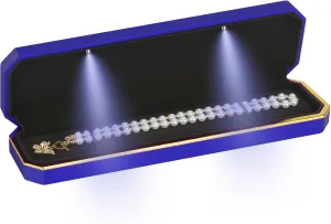 Luxury LED Necklace Long Chain Gift Box with LED Light, Velvet Jewelry Box Storage Case Organizer Holder (Blue)