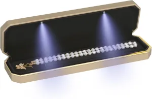 Luxury LED Necklace Long Chain Gift Box with LED Light, Velvet Jewelry Box Storage Case Organizer Holder (Gold)