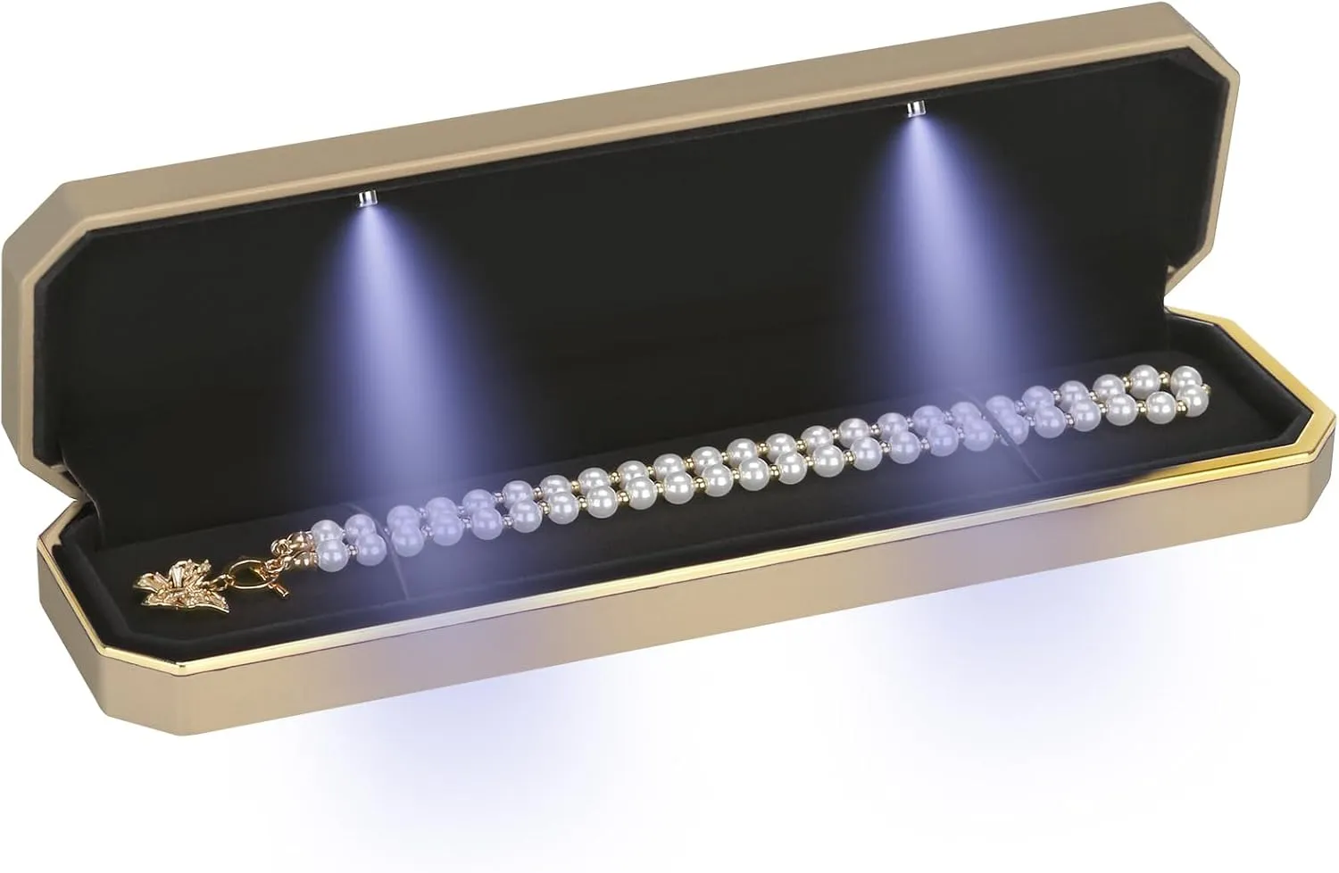 Luxury LED Necklace Long Chain Gift Box with LED Light, Velvet Jewelry Box Storage Case Organizer Holder (Gold)
