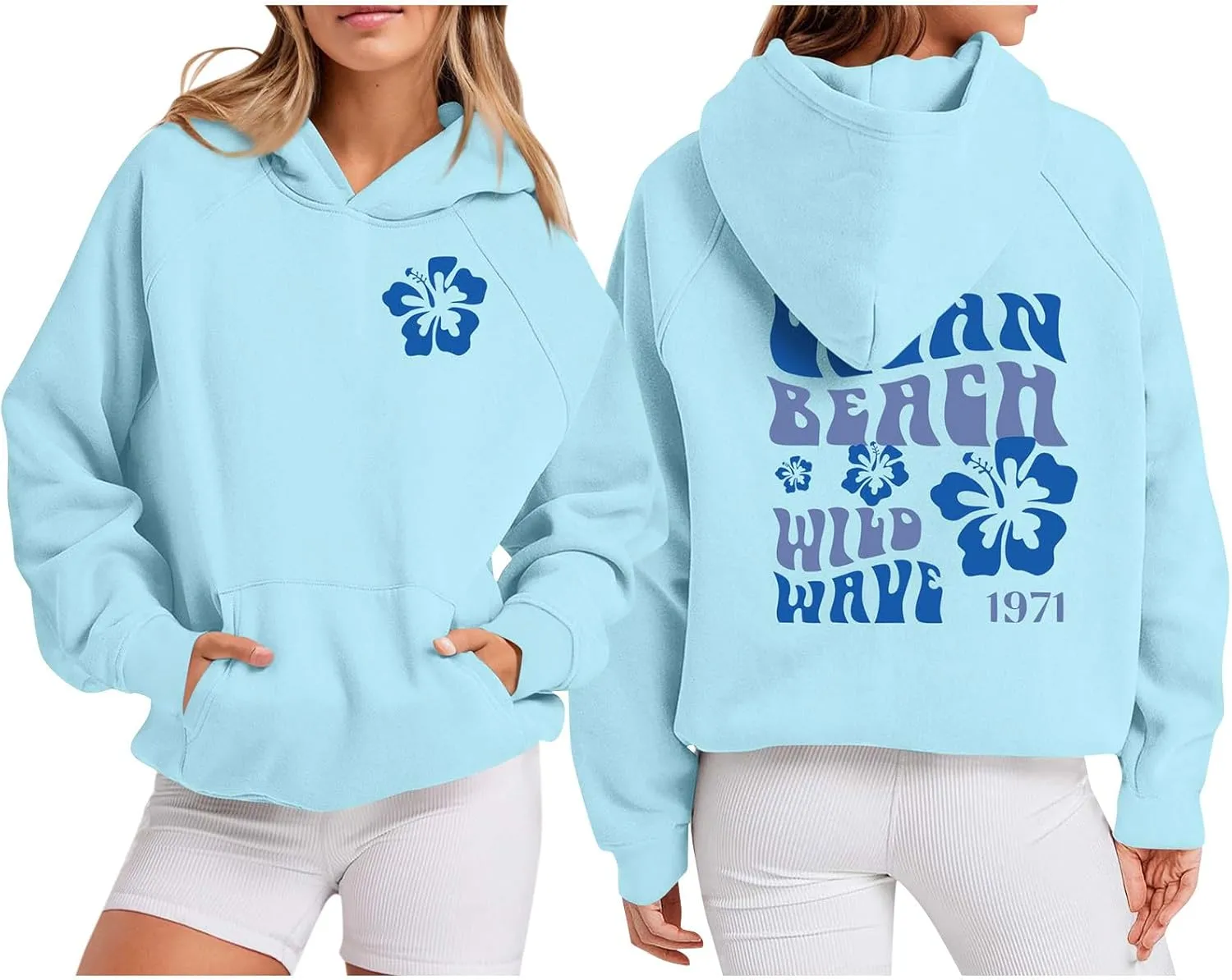 Meet Me 1962 At The Ocean Hoodies Long Sleeve Hooded Sweatshirt Trendy Letter Print Cute Preppy Y2K Pullover Tops