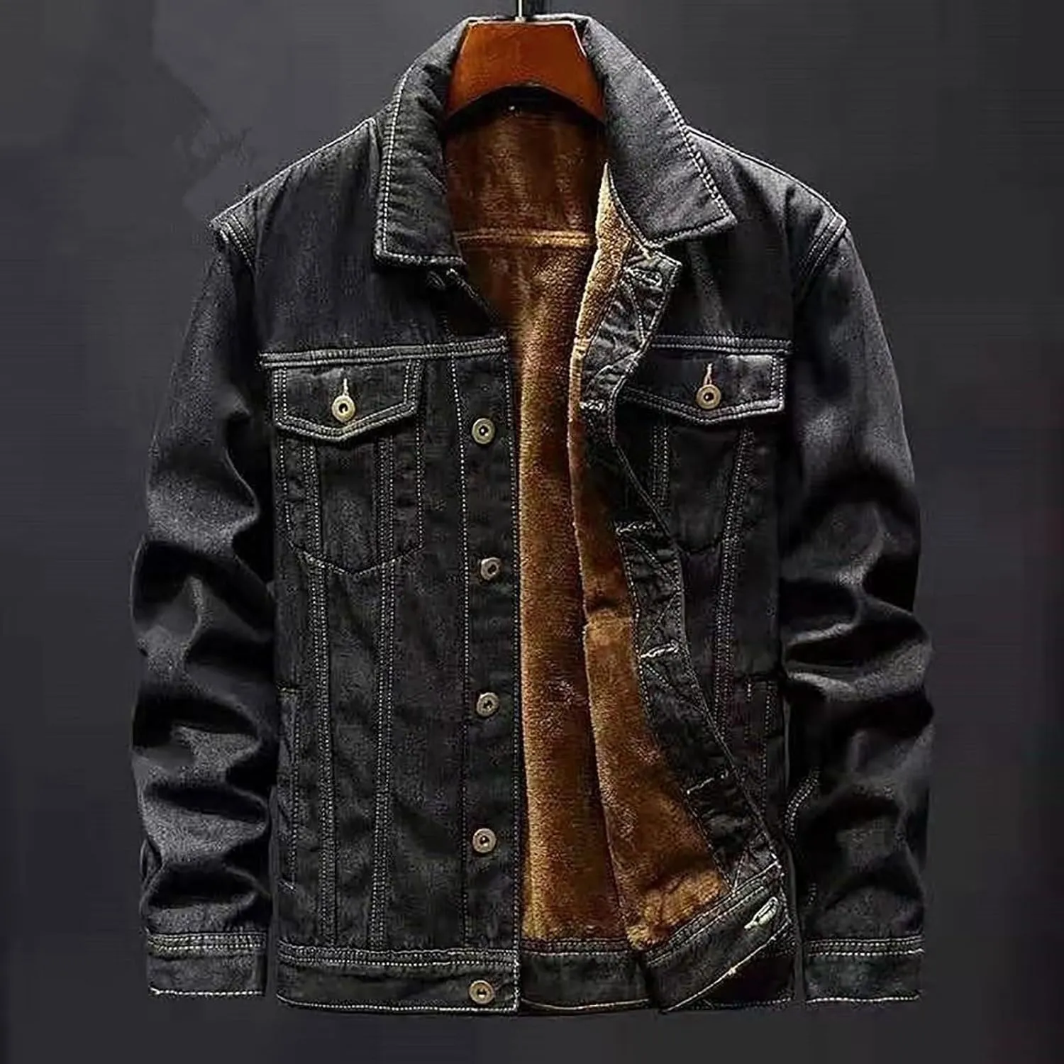 Men 2023 Winter Jean Jackets Warm Sherpa Fleeve Lined Denim Jacket Stylsh Retro Windbreaker Jean Coats Soft Outwear Overcoat