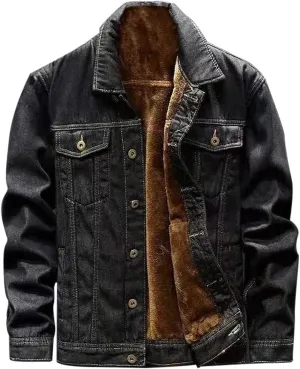 Men 2023 Winter Jean Jackets Warm Sherpa Fleeve Lined Denim Jacket Stylsh Retro Windbreaker Jean Coats Soft Outwear Overcoat