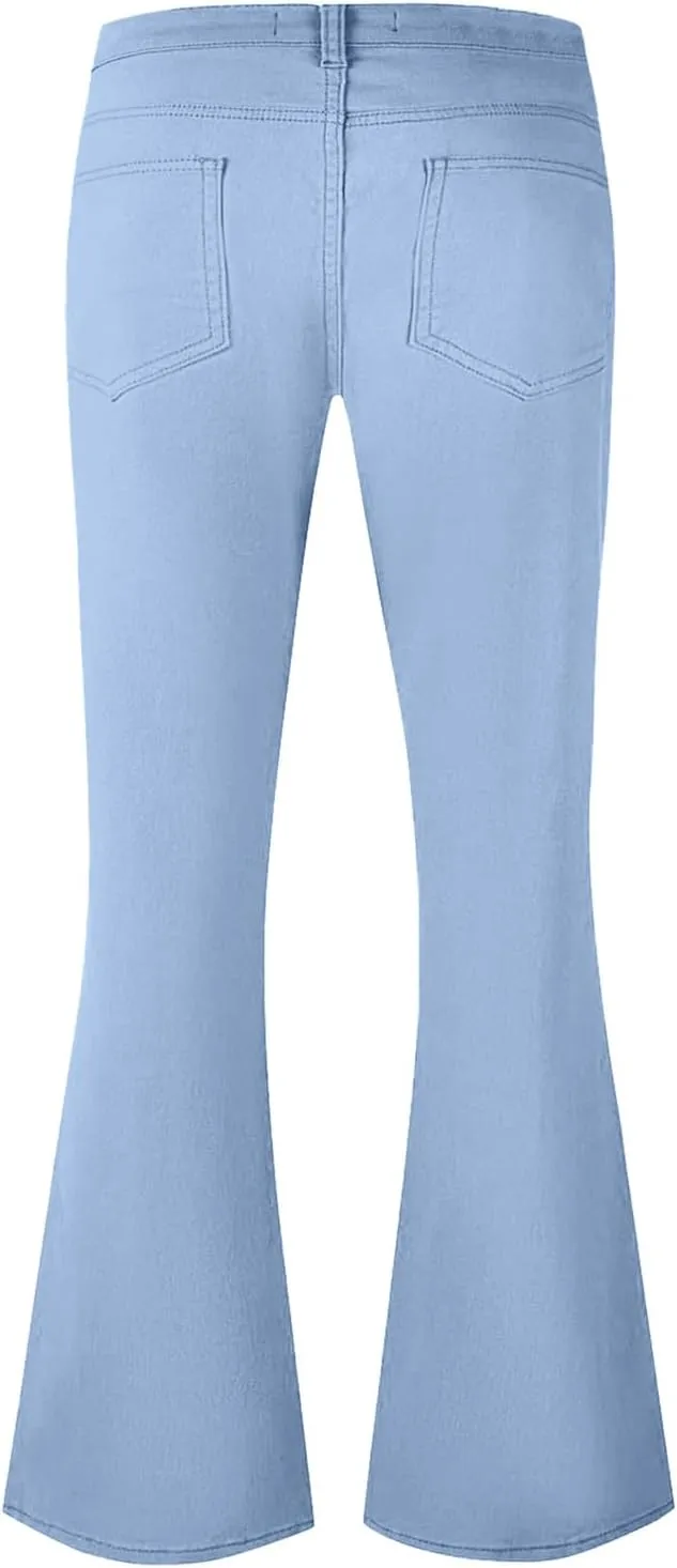 Mens Bell Bottoms Pants 70S Disco Jeans Pants Vintage Denim Pant Slim Fit Flared Pant Stretch Twill Trousers