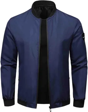Men's Bomber Jacket Fashion Stylish Lightweight Windbreaker Spring Fall Casual Long Sleeve Full Up Jackets for Men
