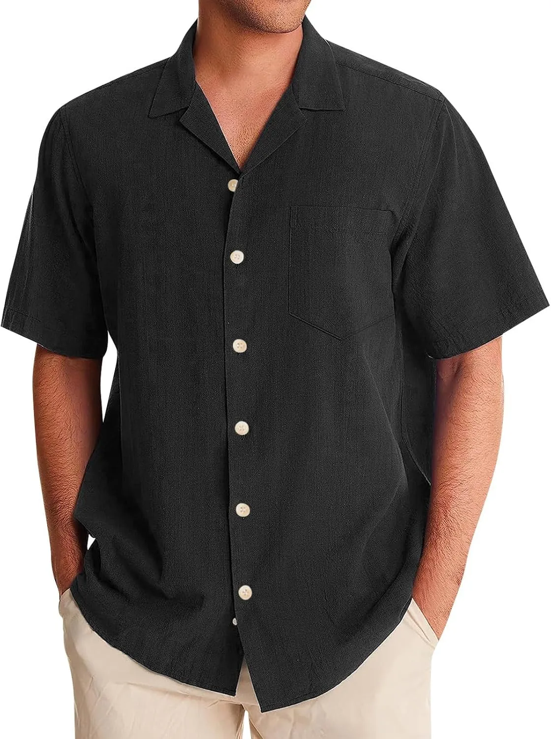 Men's Button Up Cuban Guayabera Shirt Casual Short Sleeve Solid Color Buttons Down Summer Dress Shirts Tops, M-5XL