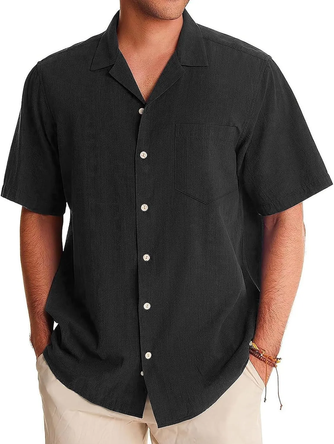 Men's Button Up Cuban Guayabera Shirt Casual Short Sleeve Solid Color Buttons Down Summer Dress Shirts Tops, M-5XL
