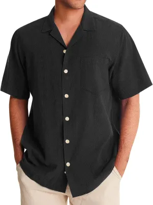 Men's Button Up Cuban Guayabera Shirt Casual Short Sleeve Solid Color Buttons Down Summer Dress Shirts Tops, M-5XL