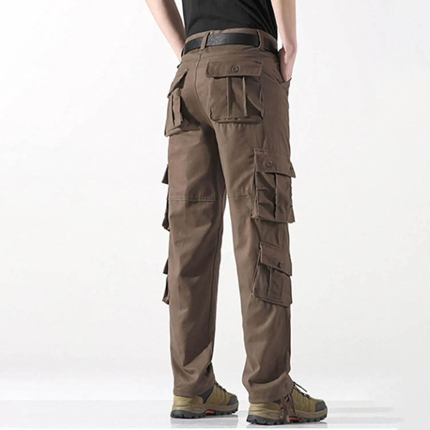 Men's Cargo Pants Classic Fit Pants Cotton Mens Work Pants Casual Elastic Waist Men Hiking Pants 6 Pcckets