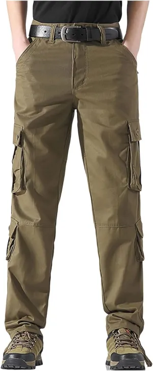 Men's Cargo Pants Classic Fit Pants Cotton Mens Work Pants Casual Elastic Waist Men Hiking Pants 6 Pcckets