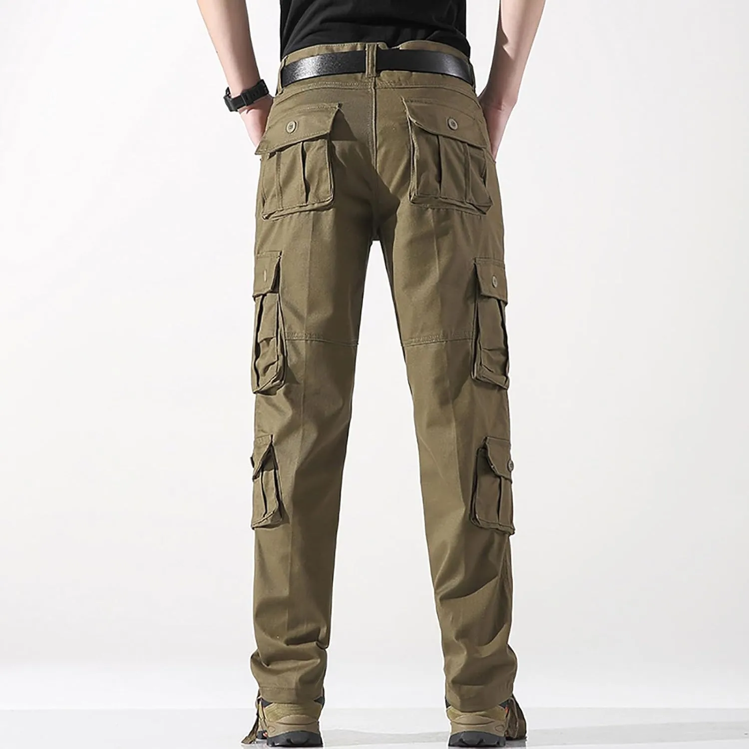 Men's Cargo Pants Classic Fit Pants Cotton Mens Work Pants Casual Elastic Waist Men Hiking Pants 6 Pcckets