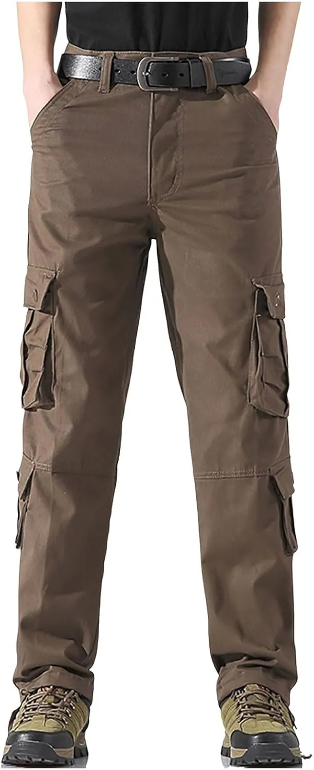 Men's Cargo Pants Classic Fit Pants Cotton Mens Work Pants Casual Elastic Waist Men Hiking Pants 6 Pcckets