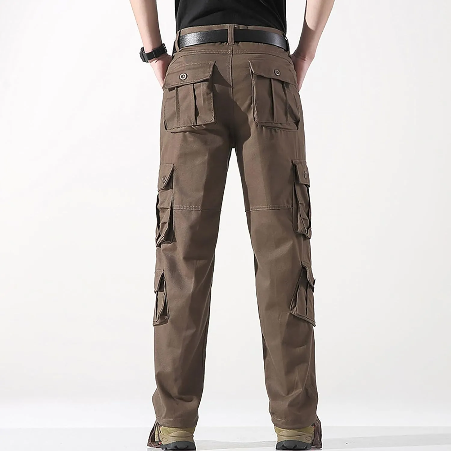 Men's Cargo Pants Classic Fit Pants Cotton Mens Work Pants Casual Elastic Waist Men Hiking Pants 6 Pcckets