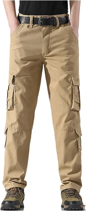 Men's Cargo Pants Classic Fit Pants Cotton Mens Work Pants Casual Elastic Waist Men Hiking Pants 6 Pcckets