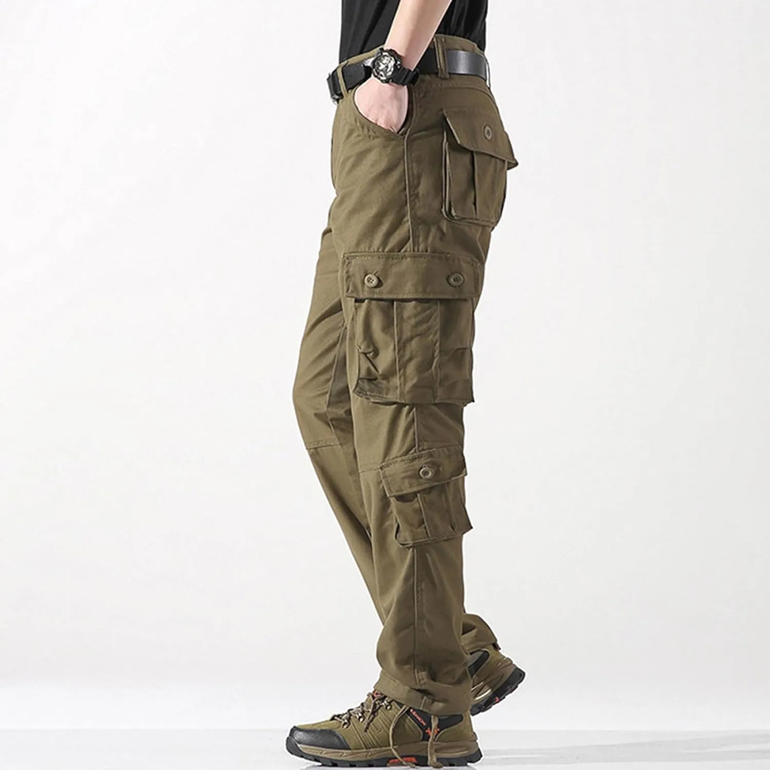 Men's Cargo Pants Classic Fit Pants Cotton Mens Work Pants Casual Elastic Waist Men Hiking Pants 6 Pcckets