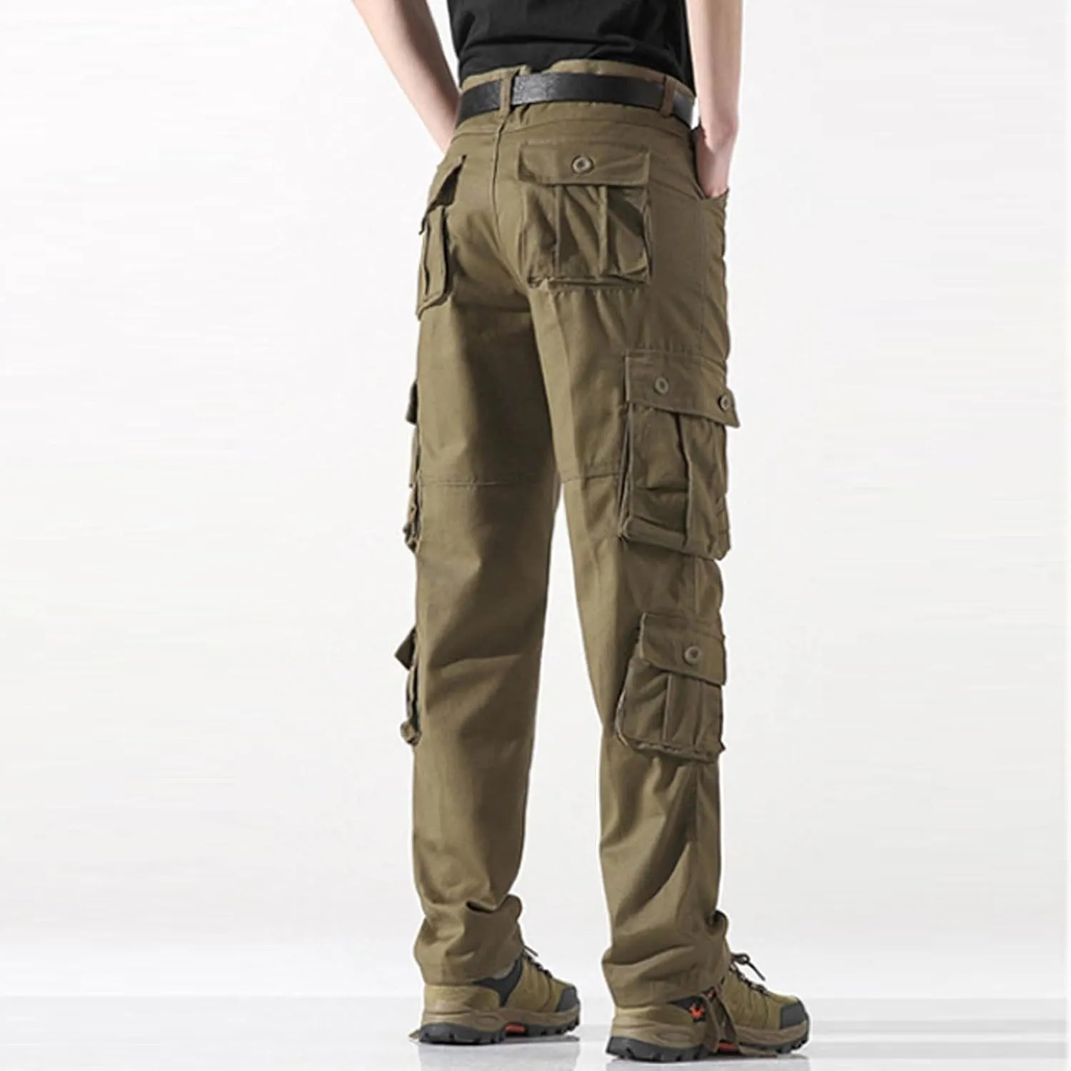 Men's Cargo Pants Classic Fit Pants Cotton Mens Work Pants Casual Elastic Waist Men Hiking Pants 6 Pcckets
