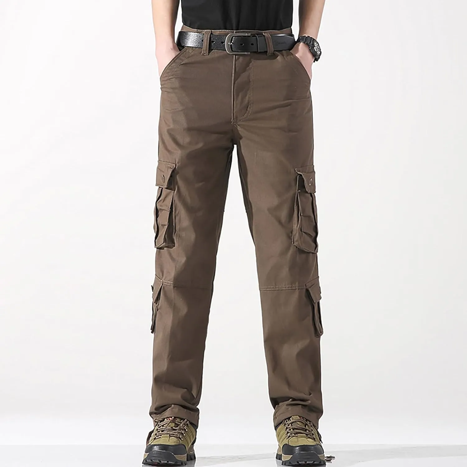 Men's Cargo Pants Classic Fit Pants Cotton Mens Work Pants Casual Elastic Waist Men Hiking Pants 6 Pcckets