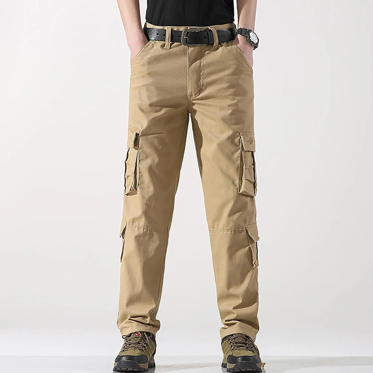 Men's Cargo Pants Classic Fit Pants Cotton Mens Work Pants Casual Elastic Waist Men Hiking Pants 6 Pcckets