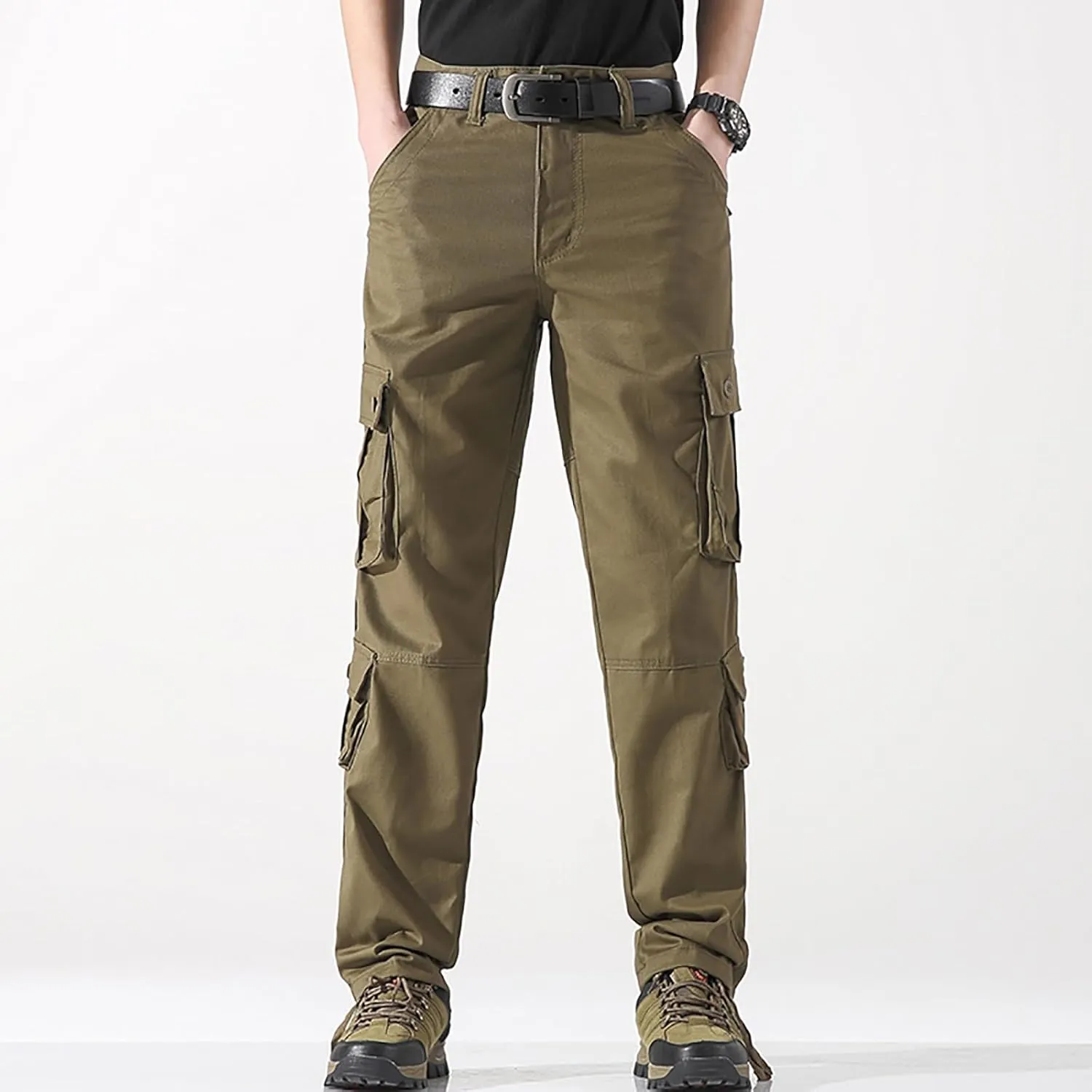Men's Cargo Pants Classic Fit Pants Cotton Mens Work Pants Casual Elastic Waist Men Hiking Pants 6 Pcckets