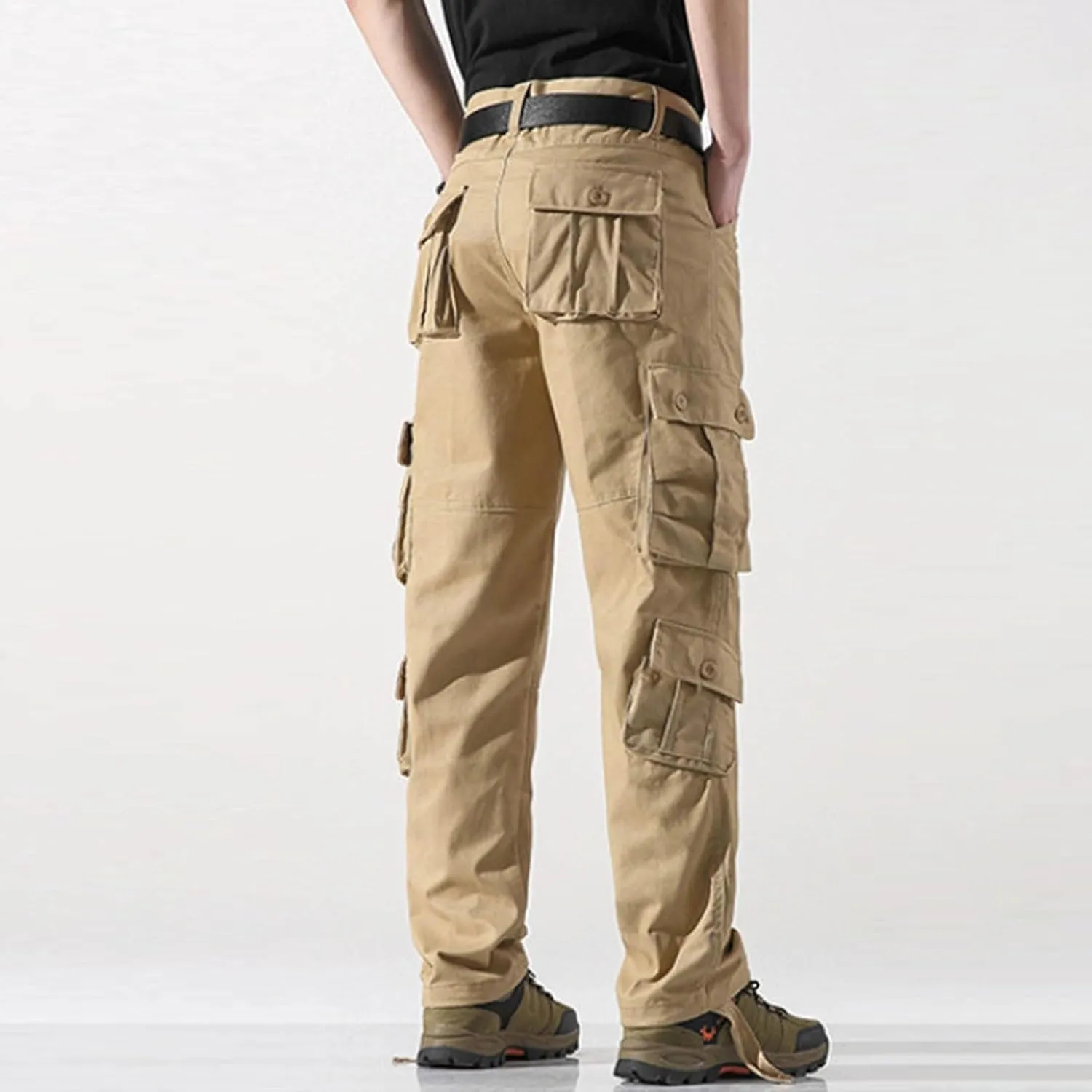 Men's Cargo Pants Classic Fit Pants Cotton Mens Work Pants Casual Elastic Waist Men Hiking Pants 6 Pcckets